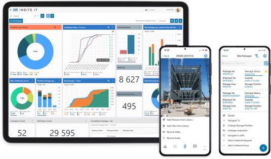 Digitales Materialmanagement: Insite LMS läuft auf allen relevanten Endgeräten und Clients. Insite LMS auf Laptop, Tablet, Smartphone.